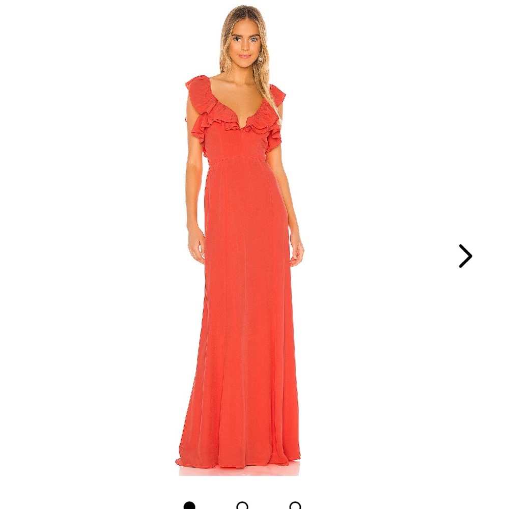 LOVERS + FRIENDS Coral Red Orange “Mila” Crepe Gown Size Small